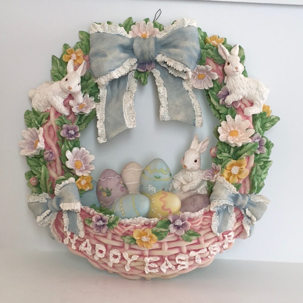 EASTER! ABC Distributing 13” Hand Painted Easter Resin Wreath Holiday Sp…